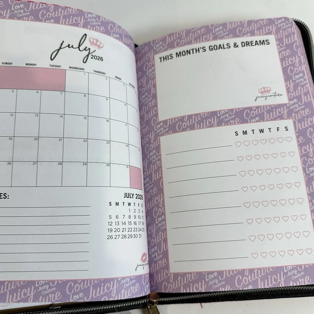 Juicy Couture 2026-2027 Zip Planner Journal Pink Heart Pen 18 Month New - Picture 12 of 12